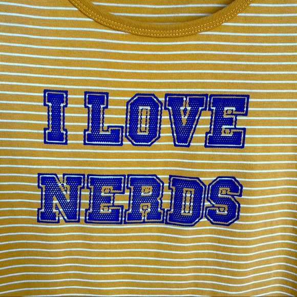 HERBENCH Yellow Printed Tee Stripes I LOVE NERDS Shortsleeves - Picture 2 of 9